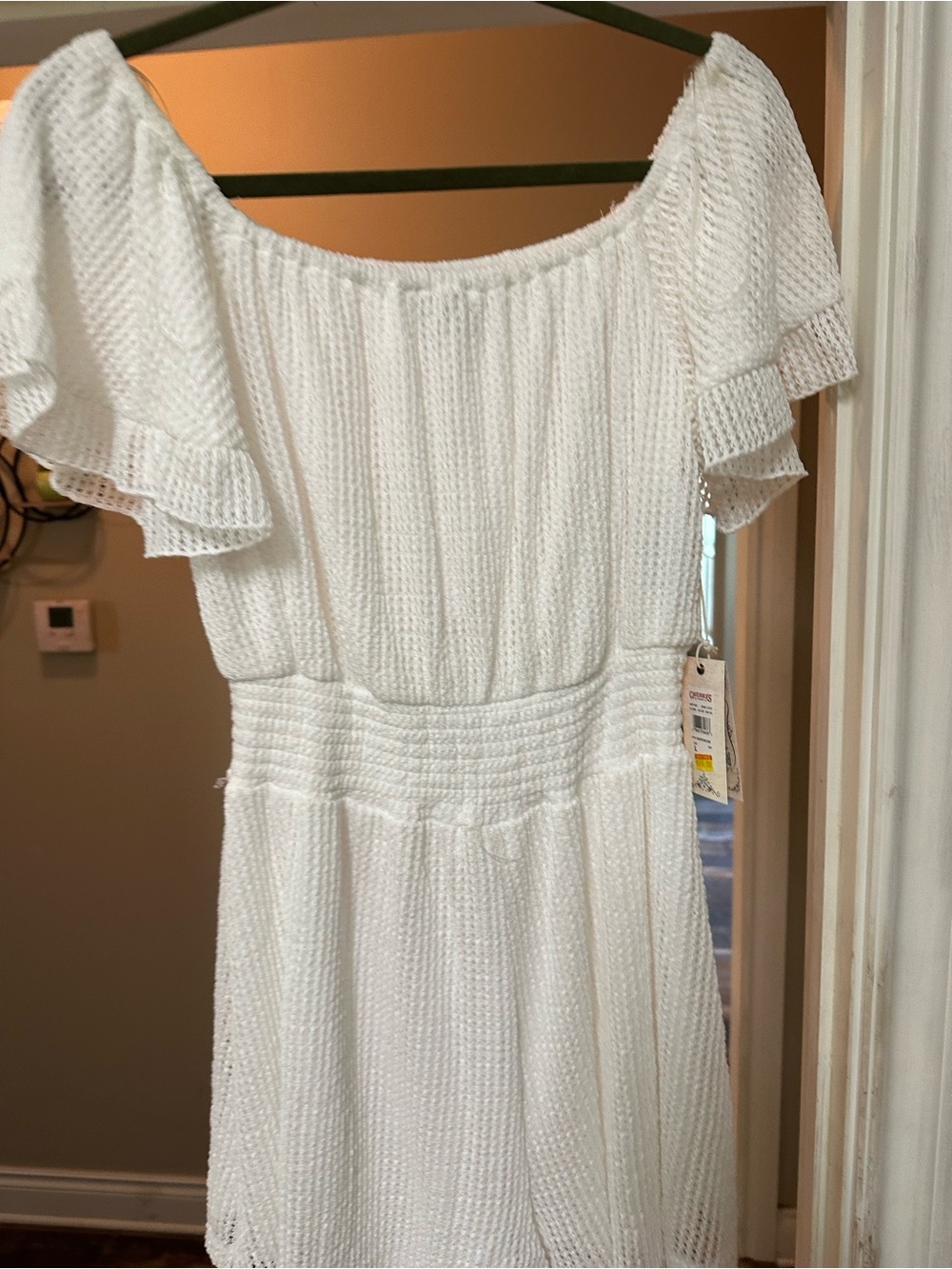 Women's White Textured Off-Shoulder Skort by
